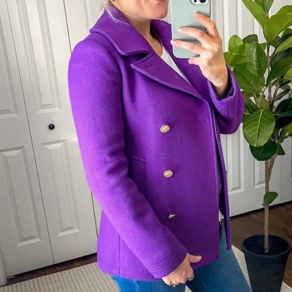 J. Crew Majesty Stadium Cloth Nello Gori Wool Double Breasted Peacoat Purple 0 - Picture 3 of 12